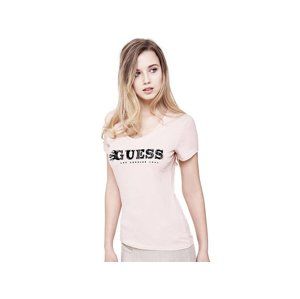 Guess dámské růžové tričko s logem